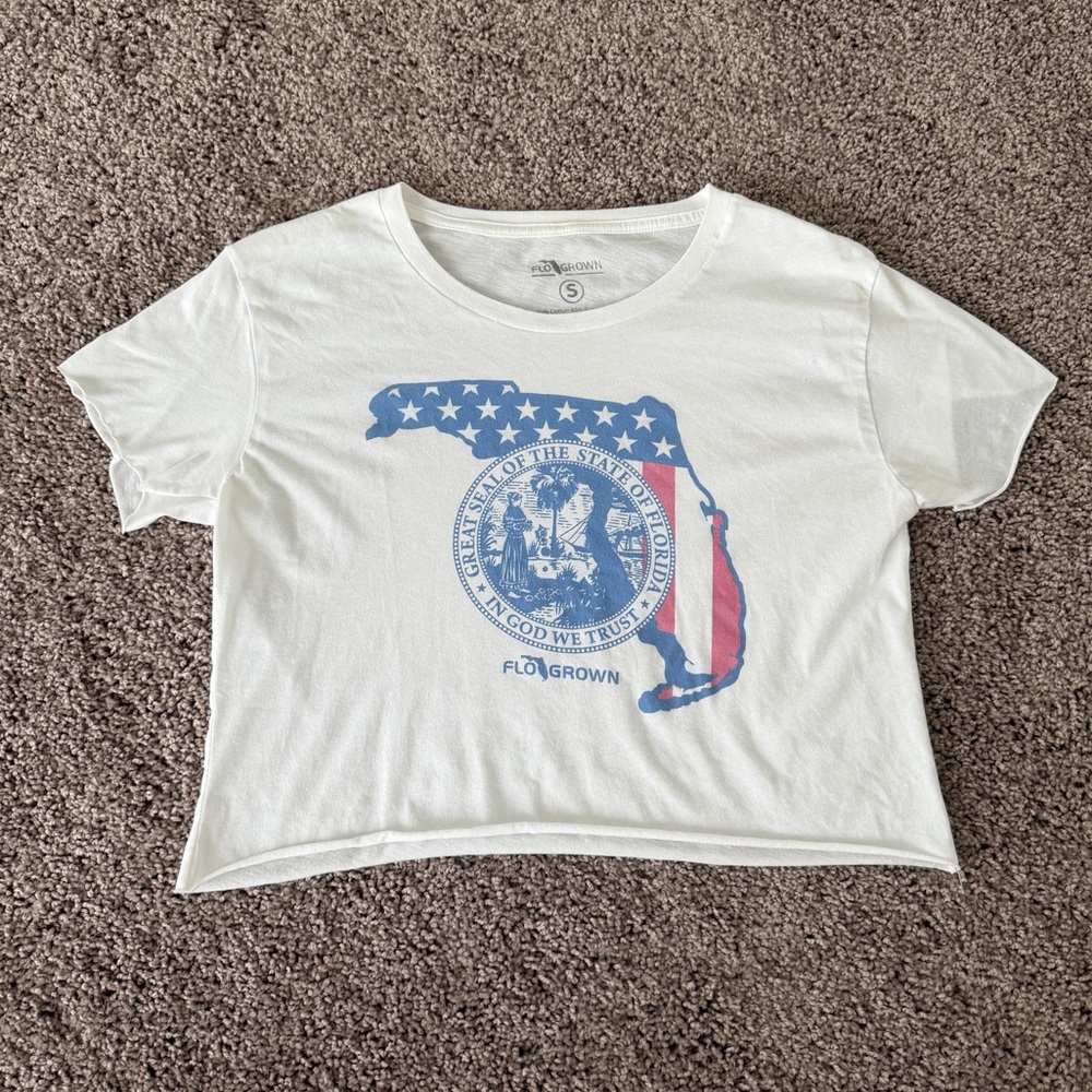Flo Grown White Cropped Tee Florida